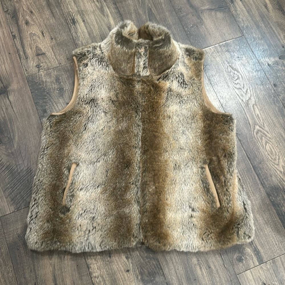 Giacca faux Fur Reversible Brown Full zip with High Collar Vest Size X-Large